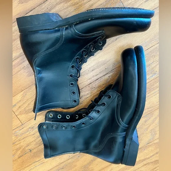 Vintage Brown Shoe Co. Black Combat Military Moto Boots SZ 9N